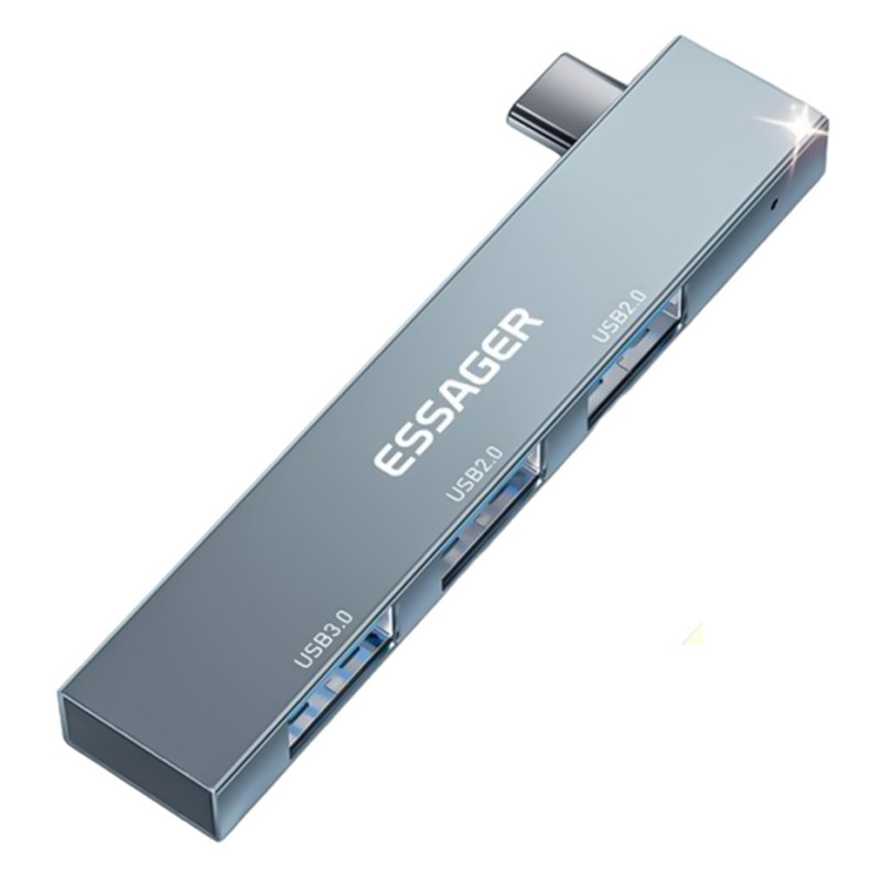 Хаб Essager EHBC03-FY0G-P Type-C 3в1 (Сірий) Николаев - изображение 1