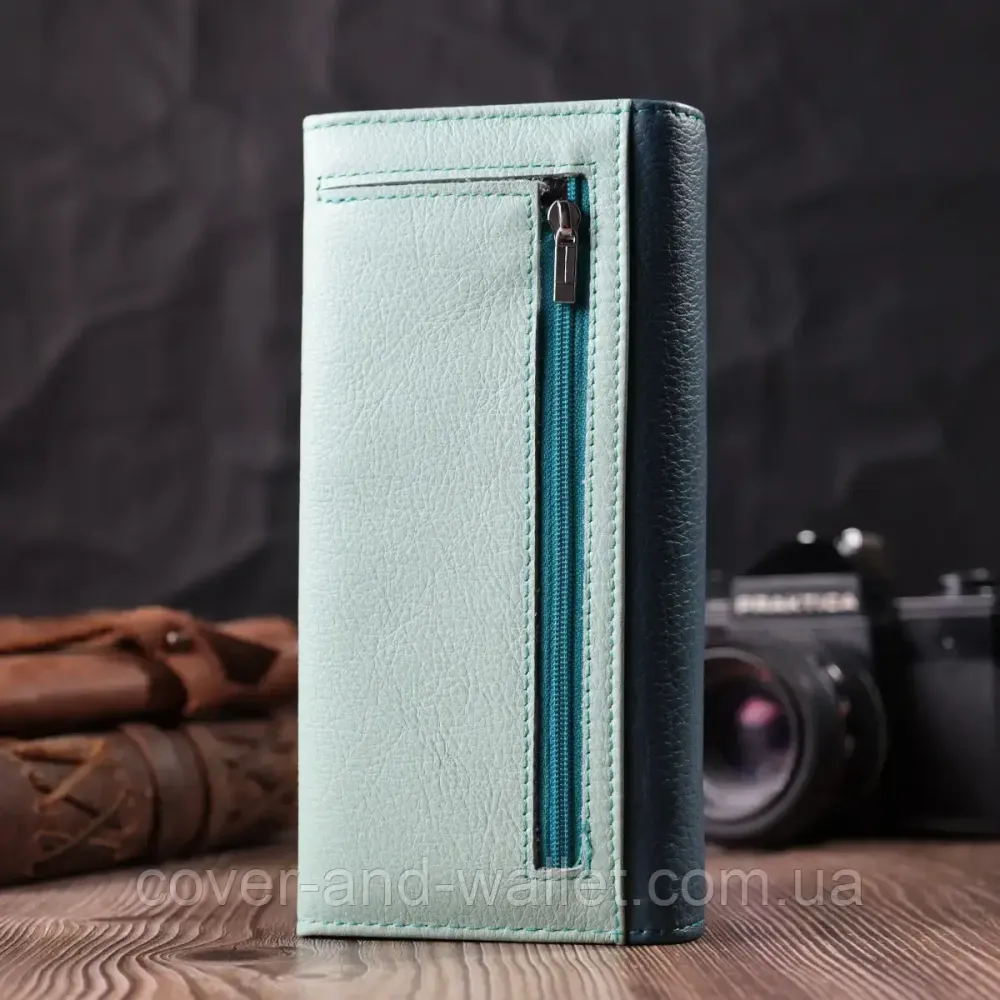 Классический женский кошелёк из натуральной кожи голубого цвета на магнитах ST Leather Киев - изображение 8