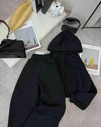 Женский утепленный прогулочный костюм двойка в спортивном стиле трехнить на флисе Черный, 46/48 Одесса