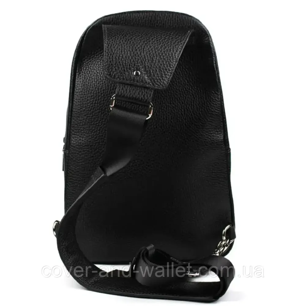Мужская нагрудная сумка слинг из натуральной кожи черного цвета Grande Pelle 723710 Киев - изображение 3