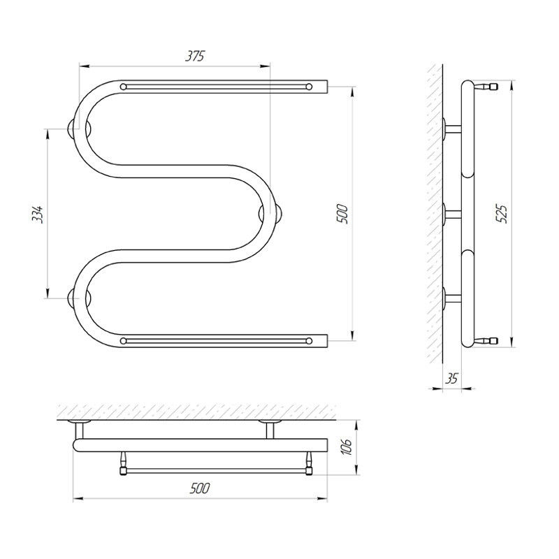 Полотенцесушитель Laris Змеевик 25 РС3 500Х500 1/2