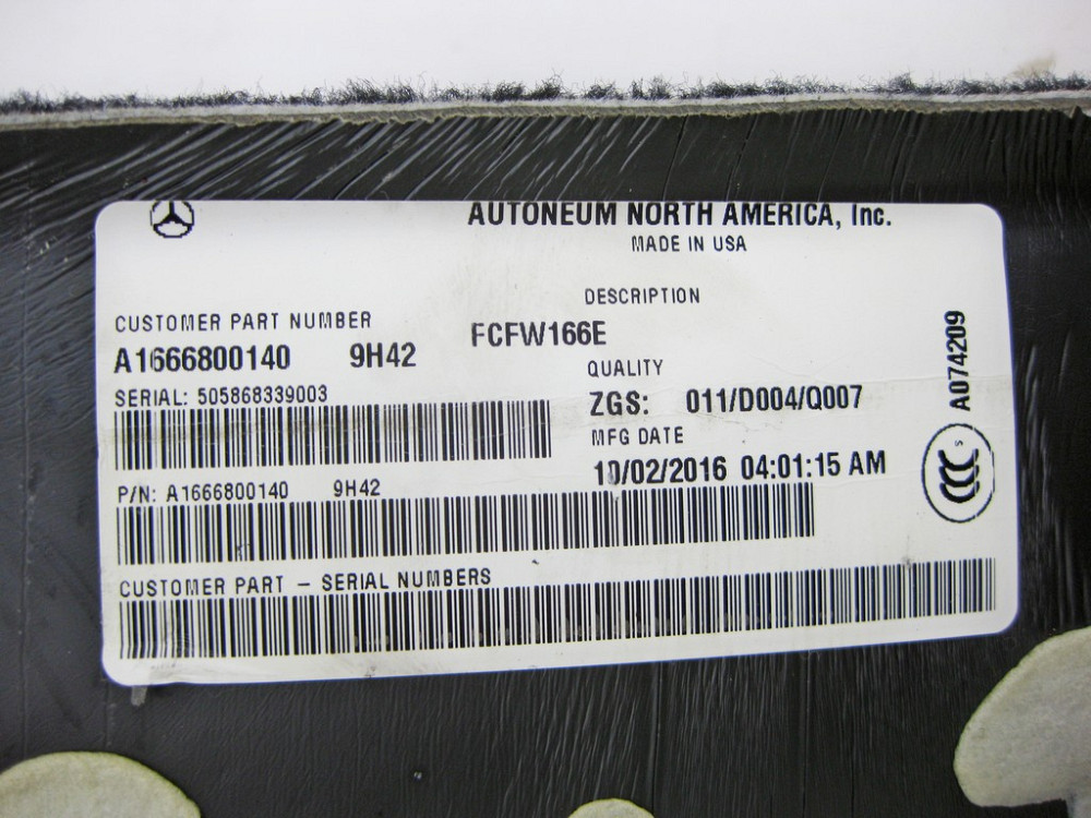 Mercedes-Benz  A1666800140 9H42 Килим салону водійський чорний ML/GLE W166 GLE Coupe C292 GL/GLS X166 Одесса - изображение 7