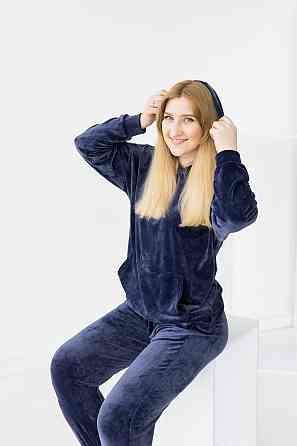 Жіночий велюровий костюм із капюшоном Синій S Харків