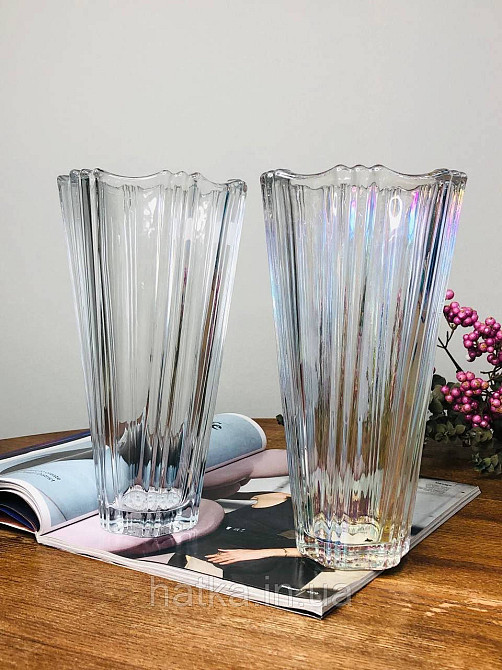 Ваза скляна Olens "Мальва райдужна" 12*25 см прозоре з переливами товсте скло Київ - фото 2