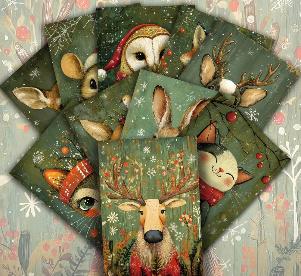 Рождественские открытки с животными – набор 10 шт, винтажный стиль Киев - изображение 4