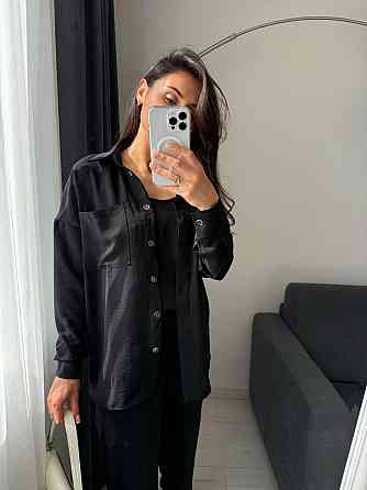 Женский базовый костюм тройка: рубашка майка и штаны креп жатка Черный, 46/48 Одесса