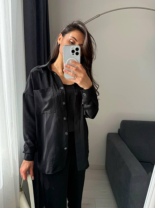 Женский базовый костюм тройка: рубашка майка и штаны креп жатка Черный, 46/48 Одесса - изображение 6