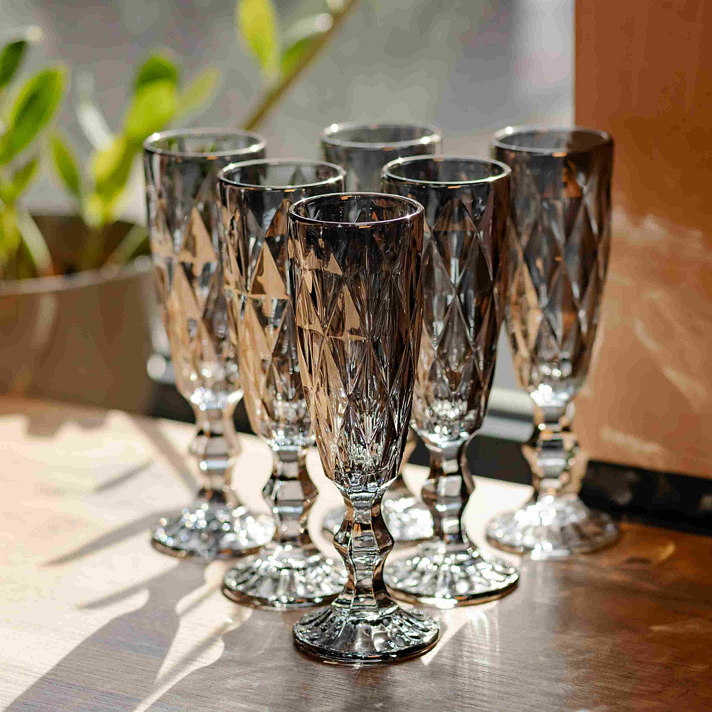 Набір келихів для шампанського Fractal 6 штук по 180 мл HP-19-268 прозорий келих для напоїв ігристого вина Коломыя - изображение 2