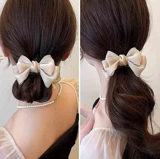 Бежевый крабик-зажим для волос с бантом – нежный аксессуар для девочек Киев