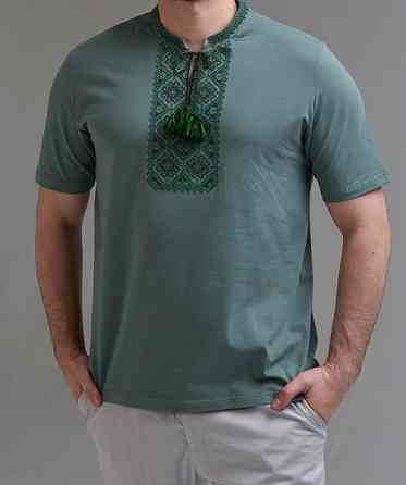 Чоловіча футболка вишиванка кольру олива  з орнаментом Київ