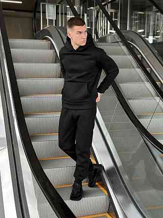 Тепле чоловіче худі на флісі з капюшоном чорне Pobedov 007 ЗИМА Київ