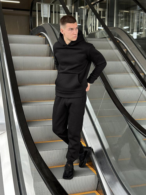 Тепле чоловіче худі на флісі з капюшоном чорне Pobedov 007 ЗИМА Київ - фото 3