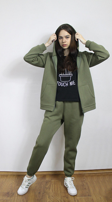 Костюм женский теплый спортивный на флисе кофта на змейке Хаки 42/44 Харьков - изображение 9