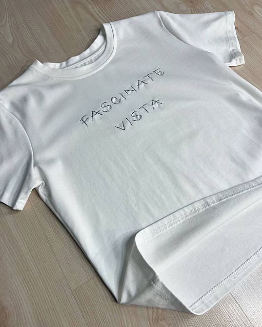 Футболка женская A-N 2632-32 надпись вышивка базовая по фигуре стандарт, белый, one size Киев - изображение 2