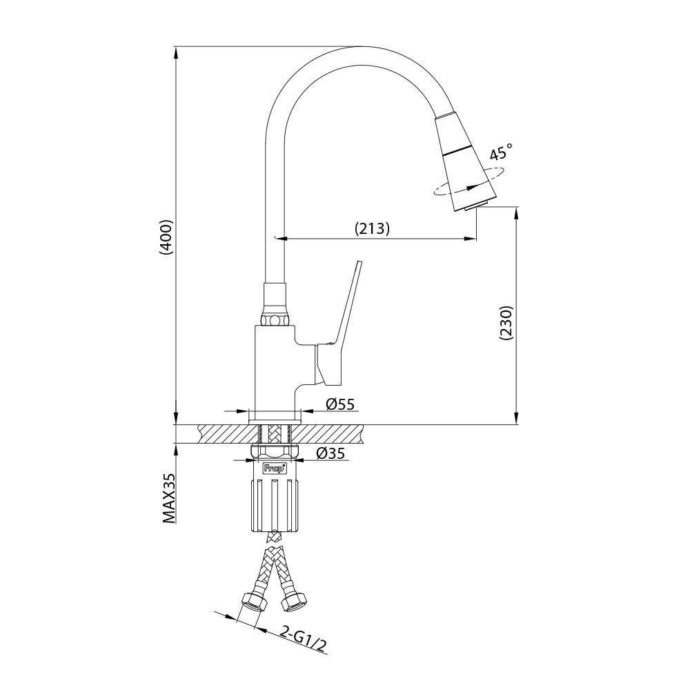 Змішувач для кухні Frap F4462 з гнучким виливом, графіт/чорний Київ - фото 7