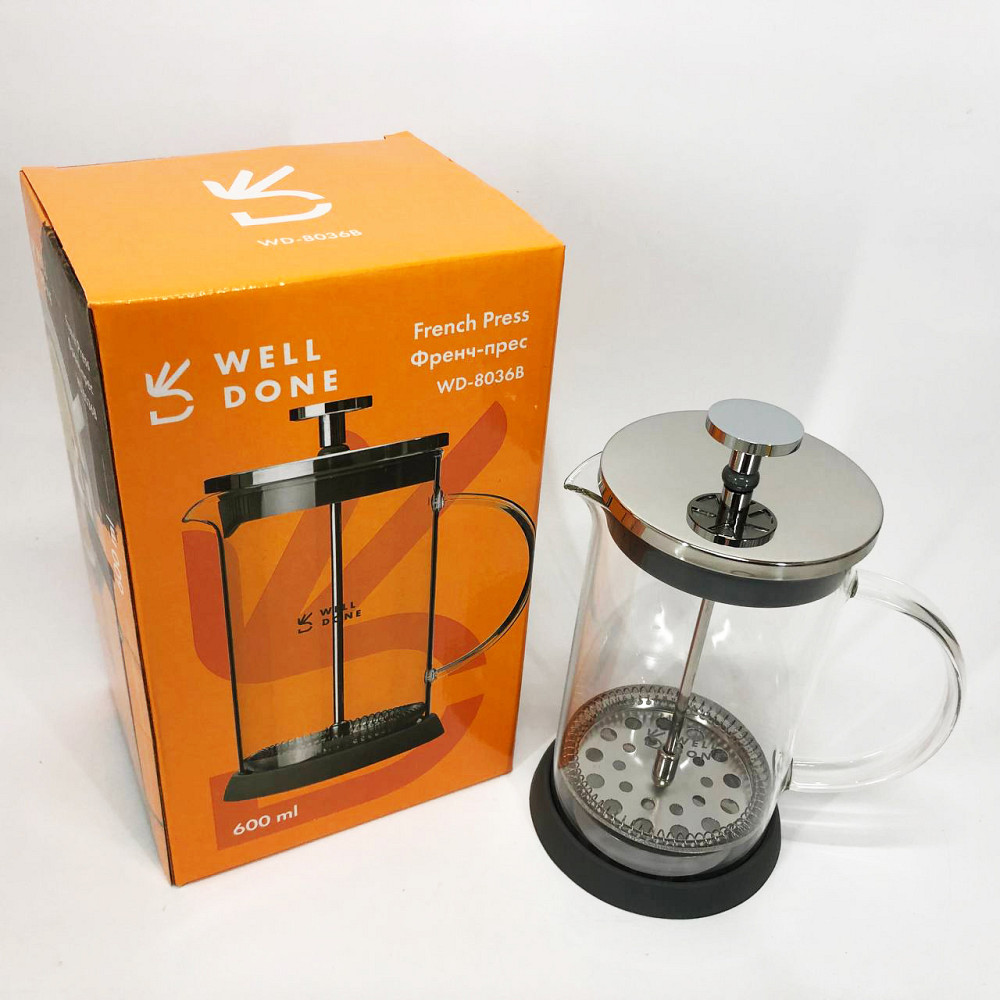 Стильний скляний заварювальний чайник Well Done WD-8036B 600 мл, Френч-прес для кави до кавоварки EF-21 Івано-Франківськ - фото 8