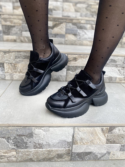 Vanessa Кроссовки женские VANESSA черные кожа+замша весна-осень размер 36 (4401) Коломыя - изображение 1