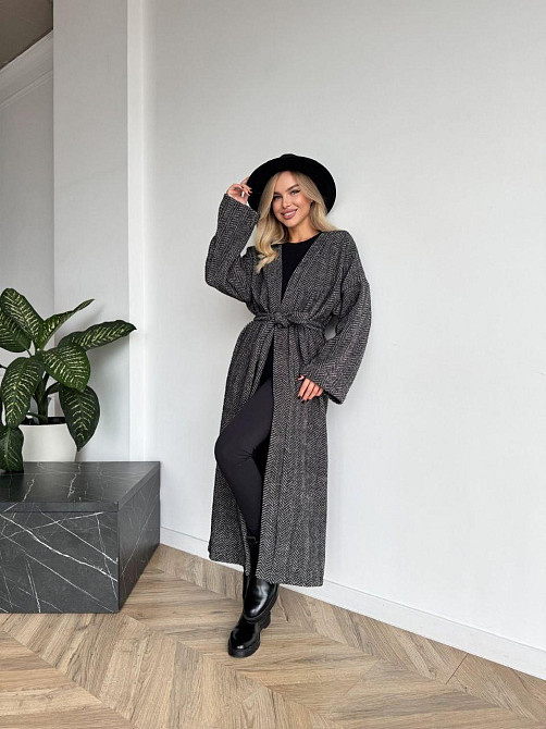 Жіночий довгий кардиган із поясом і кишенями. Чорно-білий, 42/44 Одеса - фото 4