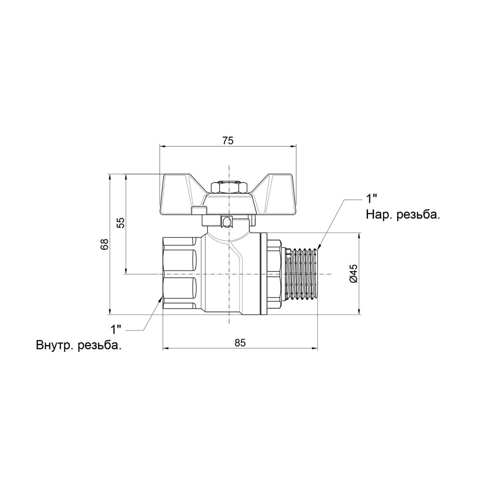 Кран кульовий Thermo Alliance Forte 1" ВН для води (метелик) SF607W25 Київ - фото 2