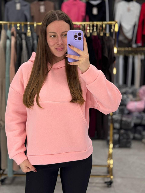 Женское теплое худи свободного кроя с накатом на спине турецкая трехнитка на флисе Одесса - изображение 2