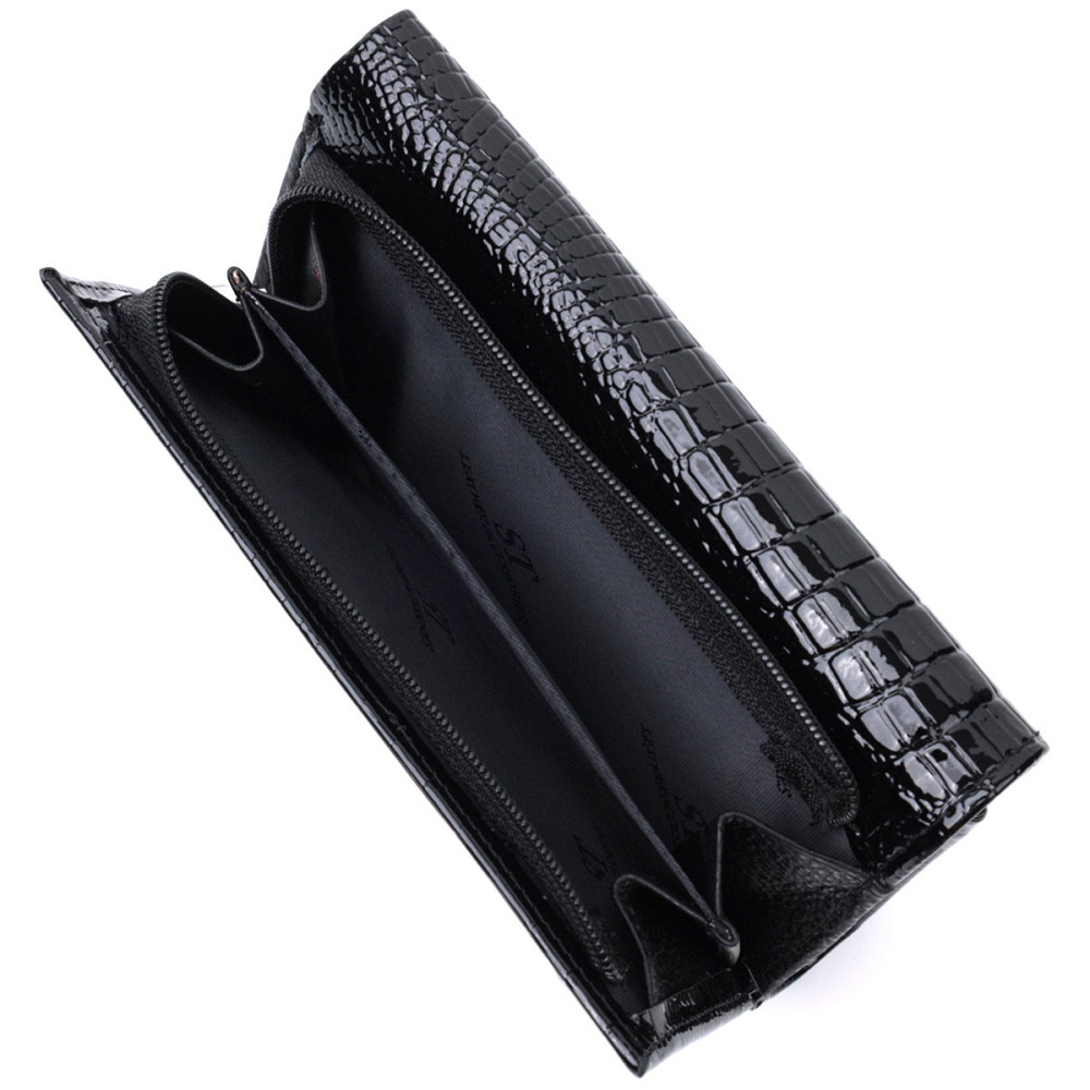 Женский кошелек в три сложения из лакированной фактурной натуральной кожи ST Leather 22707 Черный Киев - изображение 7