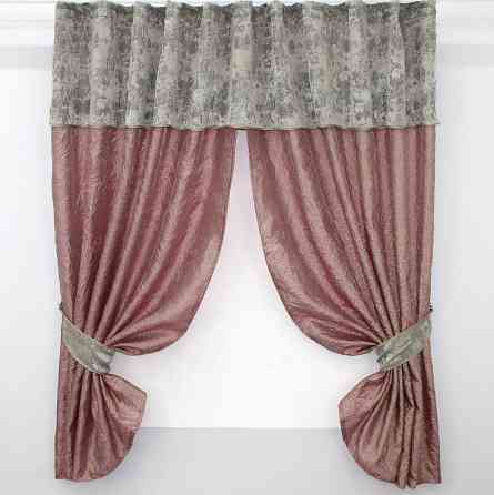 Кухонные шторы VR-Textil № 073к с ламбрекеном и подхватами розово-золотистый с бежевым 275х170 см (52-0380) Киев