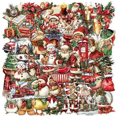 Різдвяні наклейки. Новорічні стікери. новорічний декор, Водонепроникні вінілові наклейки для Пляшки Води, Ноутбука, Набір 50 штук. Київ