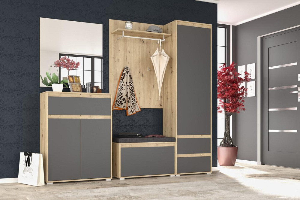 Прихожая модульная Торино - комплект 2 - Дуб Артизан + Серый Львов - изображение 1