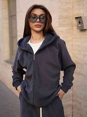 Жіночий теплий повсякденний костюм з турецького двостороннього флісу Графіт Одеса