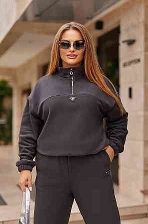 Жіночий теплий прогулянковий костюм-двійка: кофта та штани фліс двосторонній Графіт, 54/56 Одеса