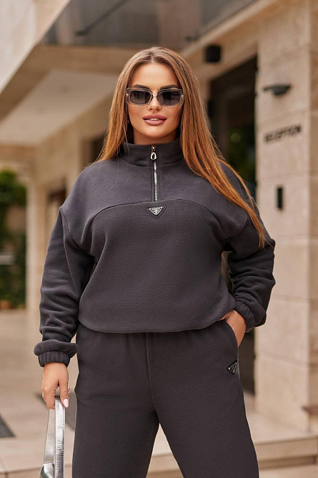 Жіночий теплий прогулянковий костюм-двійка: кофта та штани фліс двосторонній Графіт, 54/56 Одеса - фото 3