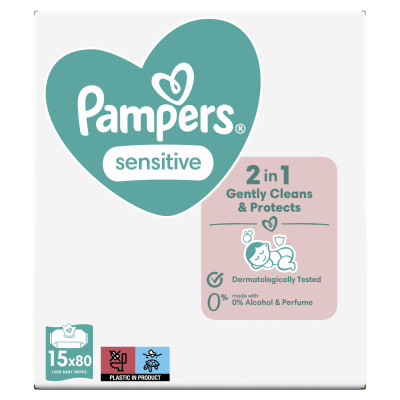 Дитячі вологі серветки Pampers Sensitive 15 x 80 шт. (8001841063188) Вінниця - фото 2