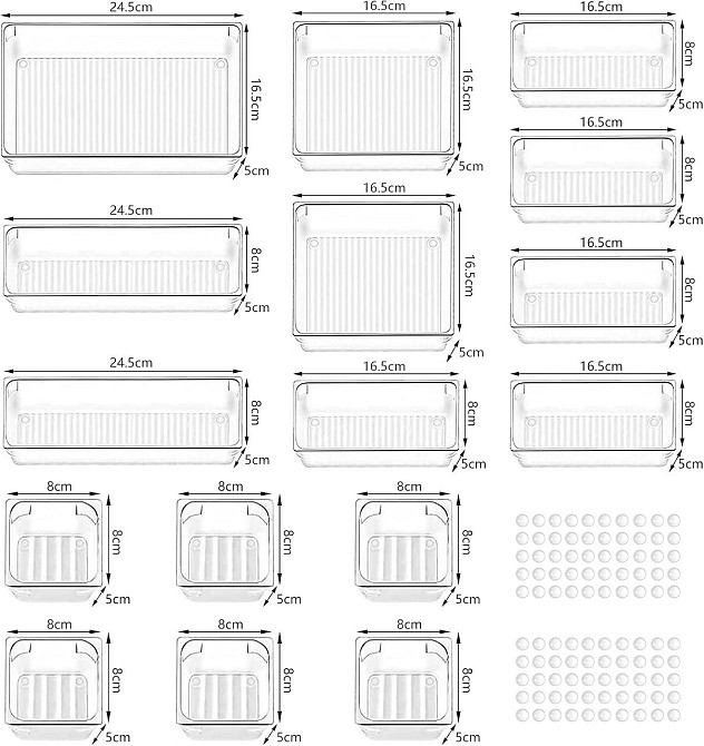 Набір органайзерів для шухляд Yosemy, 16 шт, антиковзкі роздільники, різні розміри, для кухні, косметики, офісу Київ - фото 3