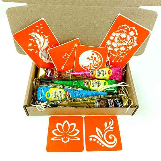 Набір кольорової хни з трафаретами для біо-тату №3 v2 color-henna-set-03 v2 Вінниця