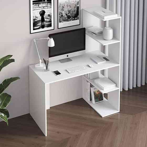 Комп’ютерний стіл VAYS M-17 Білий, письмовий з боковим стелажем зправа, ЛДСП, 120×60×148 см - для дому, навчання, офісу Львів