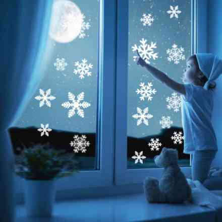 Снежинки на новый год на окна наклейка 50 на 35 см белый Киев