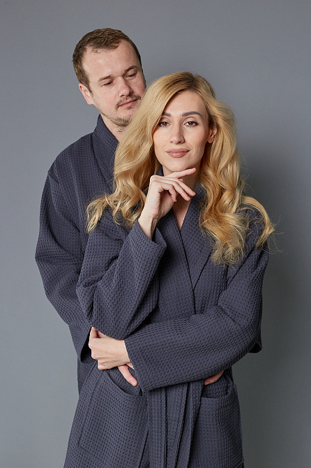 Халат вафельний Ideal Textile довгий темно-сірий (56860640) 3XL Чернівці - фото 3