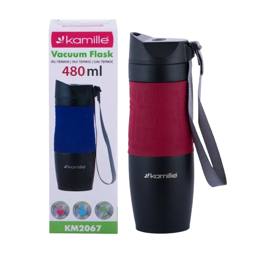 Термочашка 480мл з TPR вставкою і ремінцем нержавіюча сталь (мікс) KAMILLE 2067 Житомир