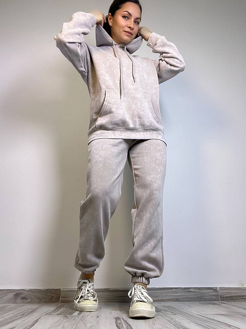 Костюм жіночий Joy One 8899 варений тай-дай спортвний худі з капюшоном брюки джоггери на резинці бежевий, бежевий, XL Київ - фото 11