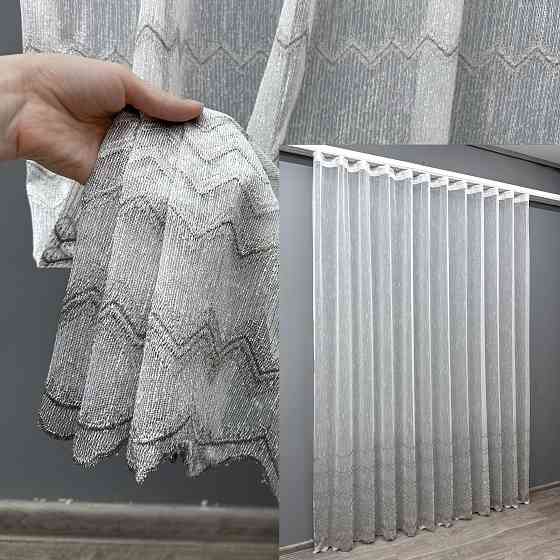 Тюль лен с вышивкой цвет молочный с серым 1620т Киев