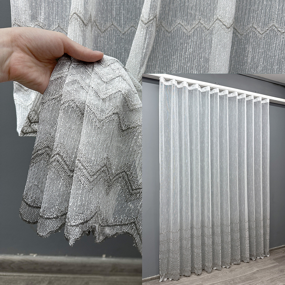 Тюль льон з вишивкою колір молочний з сірим 1620т Київ - фото 1