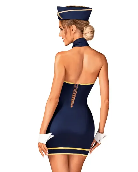 Еротичний костюм стюардеси Obsessive Stewardess uniform M/L, blue, сукня, пілотка, шарф, манжети Львів - фото 2