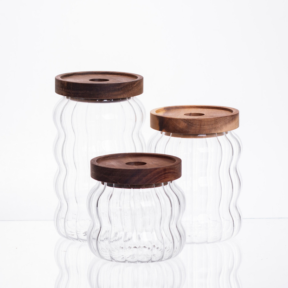 Набір банок для зберігання 3 штуки з бамбуковими кришками 400/600/800 мл 64486-14 Коломия - фото 1