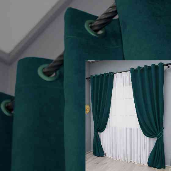 Комплект штор на люверсах VR-Textil Микровелюр Petek № 1494ш 150х270 см 2 шт Изумрудный (37-0211) Киев