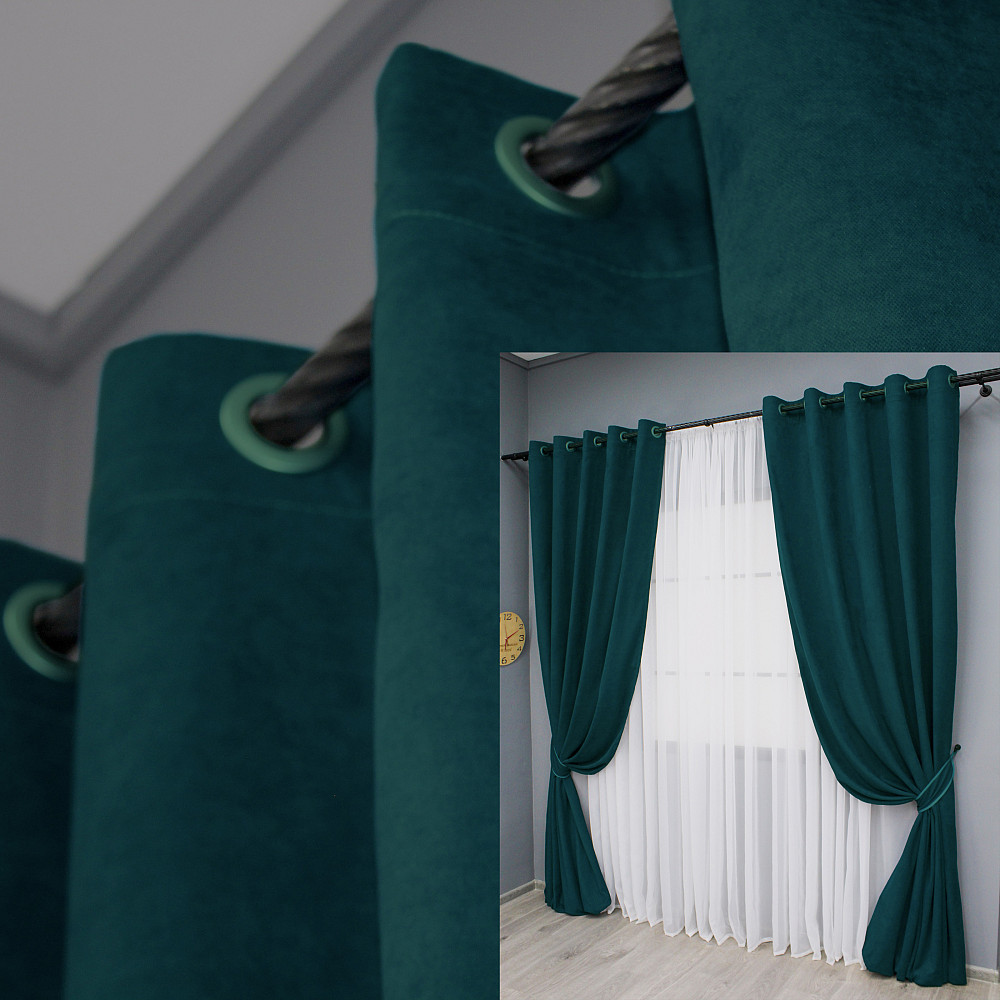Комплект штор на люверсах VR-Textil Микровелюр Petek № 1494ш 150х270 см 2 шт Изумрудный (37-0211) Киев - изображение 1