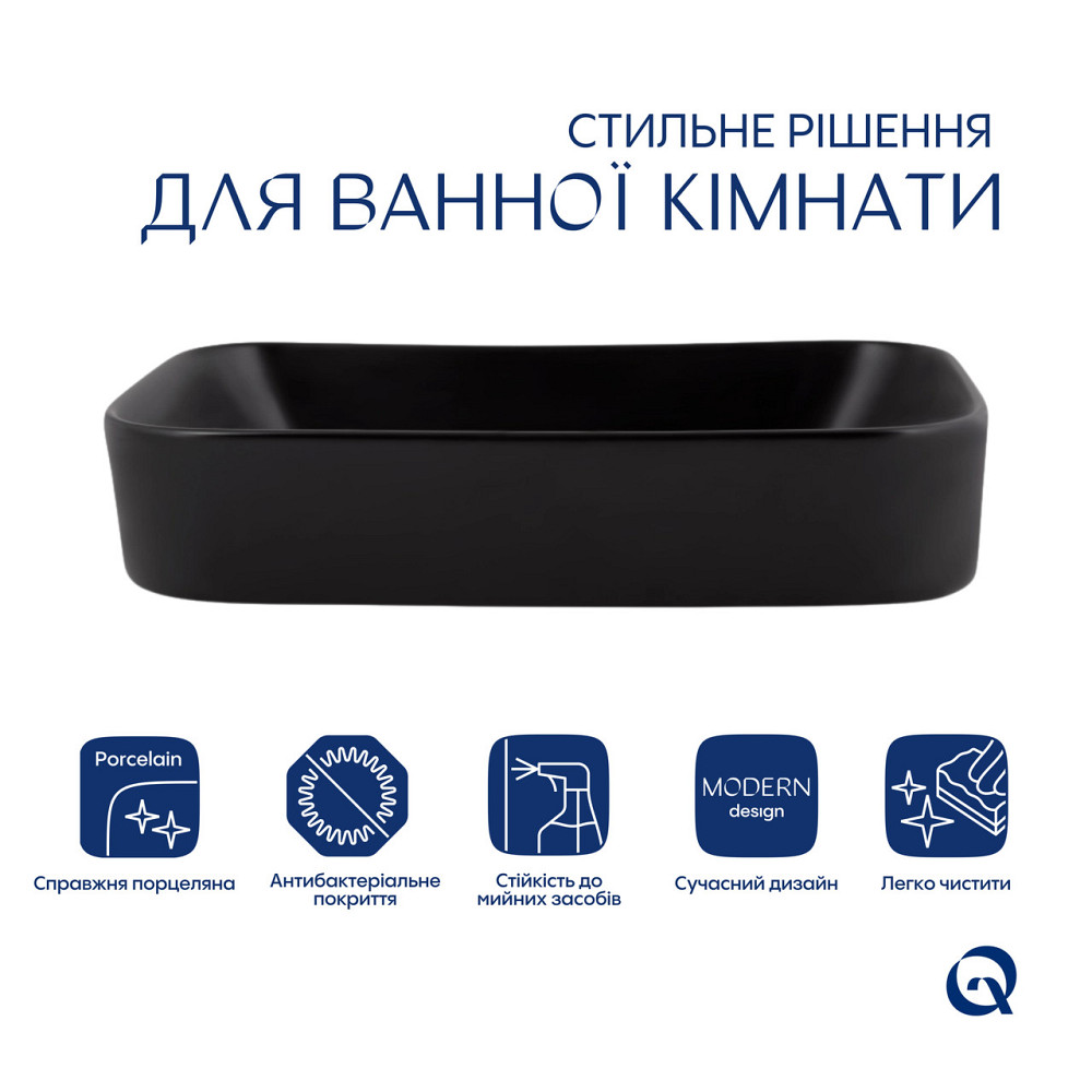 Комплект Qtap Scorpio: Раковина накладная прямоугольная 550х390х120 мм Matt Black + Донный клапан PU03 Киев - изображение 9