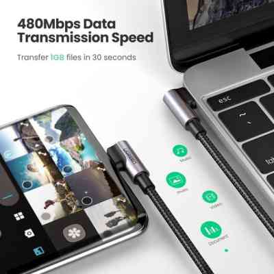 Дата кабель USB-C to USB-C 2.0m 3A 60W US323 90-degree Black Ugreen (70531) Винница