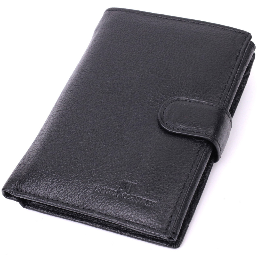 Чоловічий шкіряний гаманець з блоком для документів, чорний (ST Leather) Київ - фото 5
