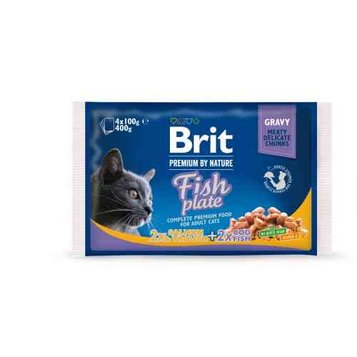 Корм вологий Brit Premium Cat Fish Plate pouches набір паучів для котів рибна тарілка з тріскою, лососем та фореллю 100 г х Київ