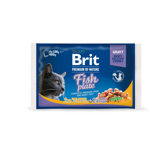 Корм вологий Brit Premium Cat Fish Plate pouches набір паучів для котів рибна тарілка з тріскою, лососем та фореллю 100 г х Київ - фото 1